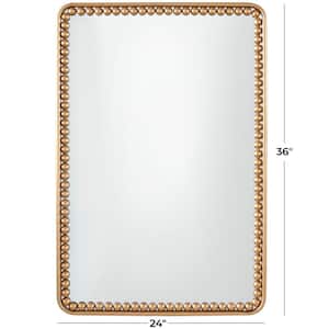 36 in. x 24 in. Rectangle Framed Gold Wall Mirror with Beaded Detailing