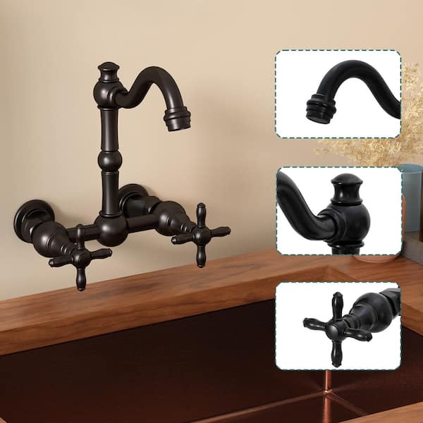 Bathroom Faucets - Solid Brass Wall Mount Bathroom Sink Faucet with 2 Cross Handles, Matte Black - AK41718N1