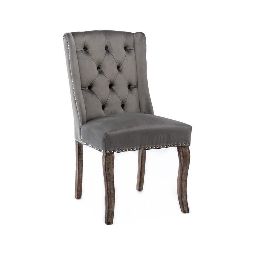 URTR Gray Velvet Dining Chairs with Button Tufted Backrest and Nailhead