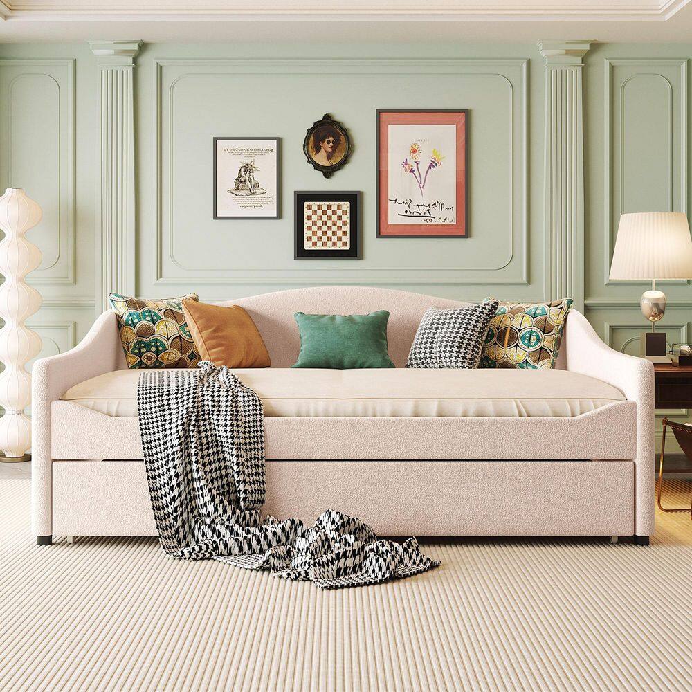 Beige Full Size Daybed with Light and Trundle - thumbnail 2