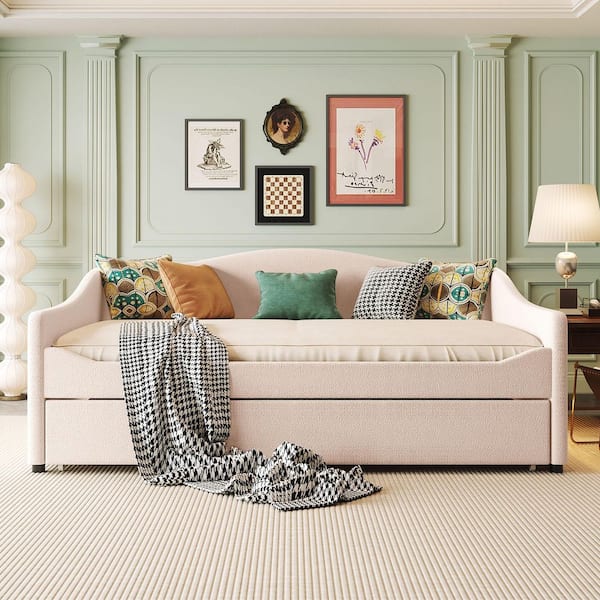 Beige Full Size Daybed with Light and Trundle