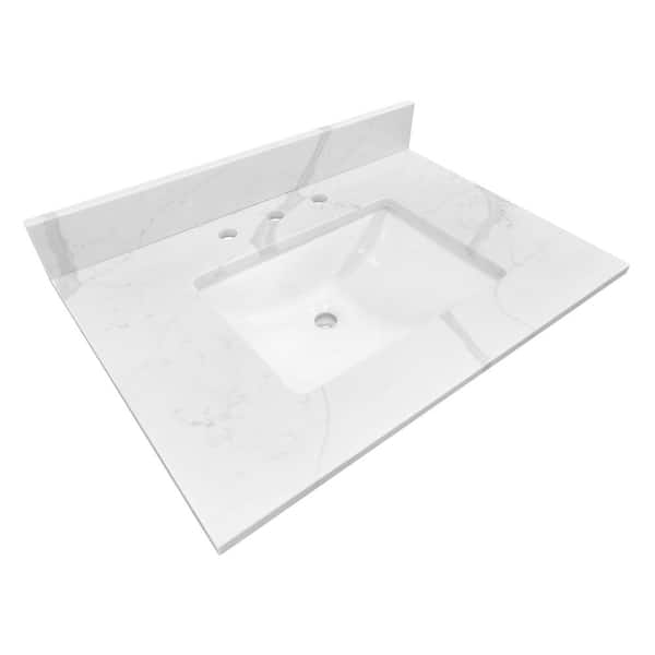 31 in. W x 22 in. D x 0.75 in. H Quartz Vanity Top in Statuario White with White Basin 31 in. W x 22 in. D x 0.75 in. H Quartz Vanity Top in Statuario White with White Basin