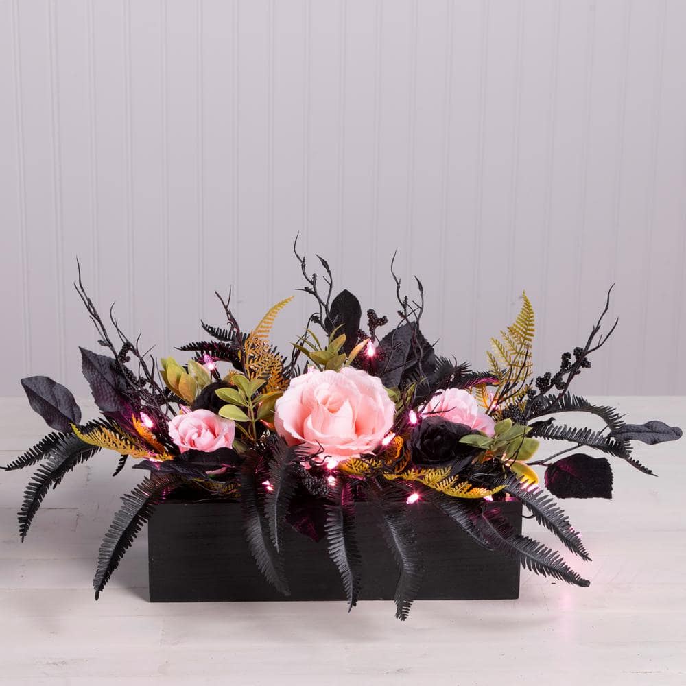 16" Black and Pink Artificial Halloween Centerpiece with LED Lights