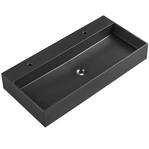 47 in. Wall-Mount Install or On Countertop Bathroom Sink with Double Faucet Hole in Matte Black