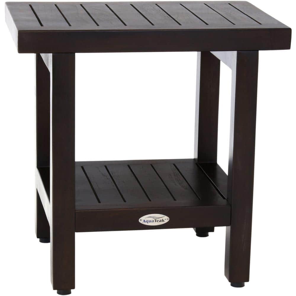 Patented 18 in. x 12 in. Spa Mocha-Shield Freestanding Teak Shower Bench wi