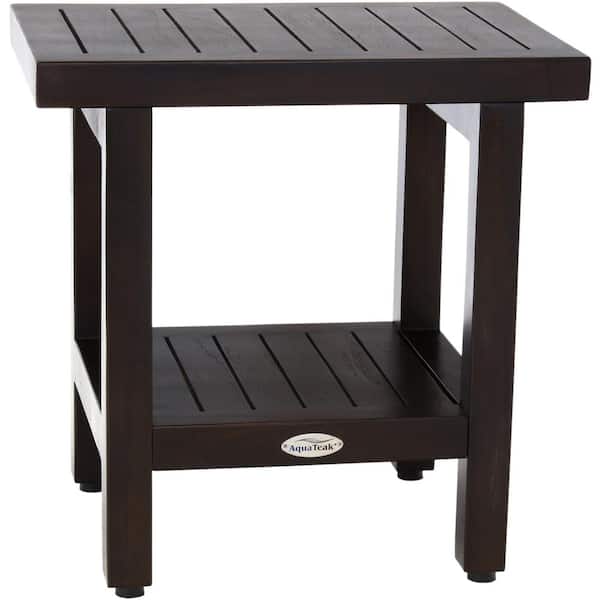 AquaTeak Patented 18 in. x 12 in. Spa Mocha-Shield Freestanding Teak Shower Bench with Shelf