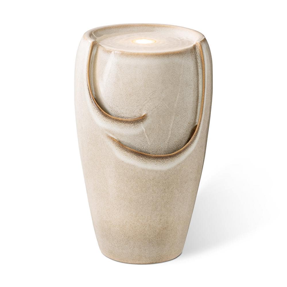Sand Beige Ceramic Novelty Fountain with LED Light
