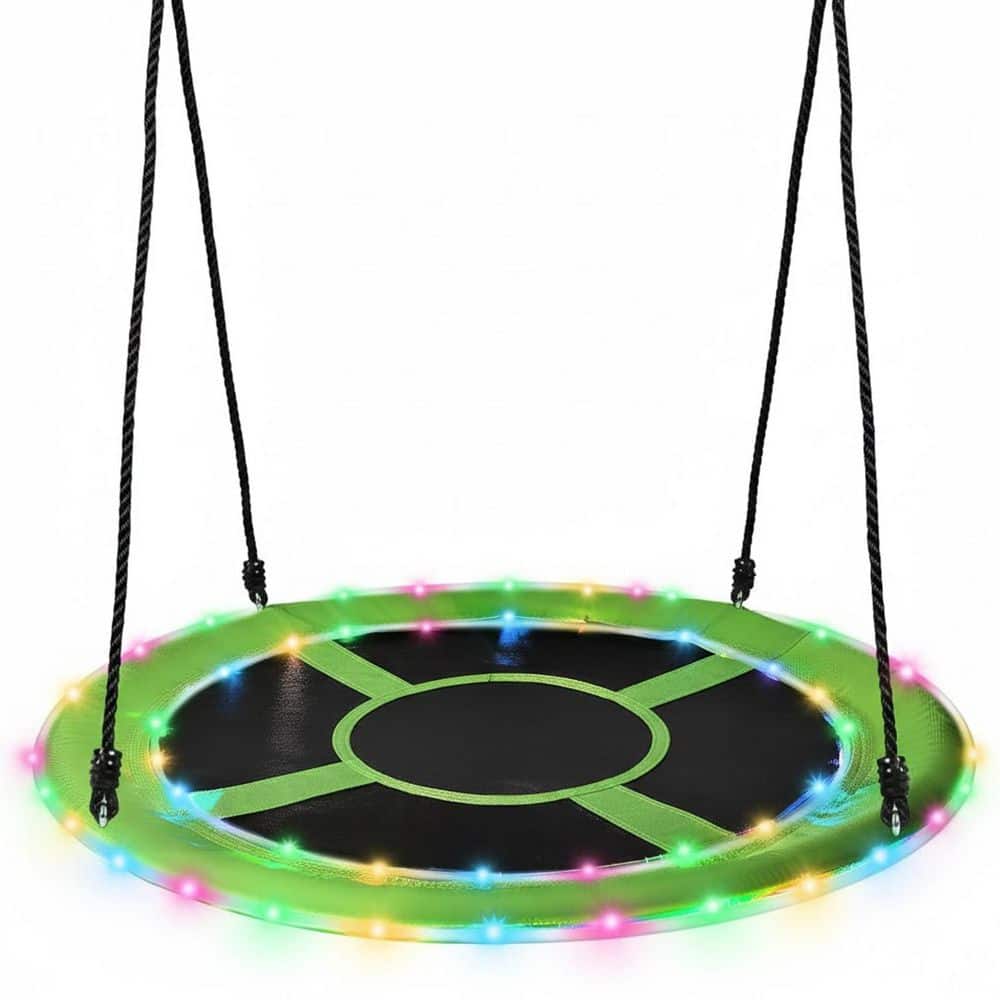 MISOPILY Outdoor Tree Swing Set with LED Lights, 40 in. Dia, 2