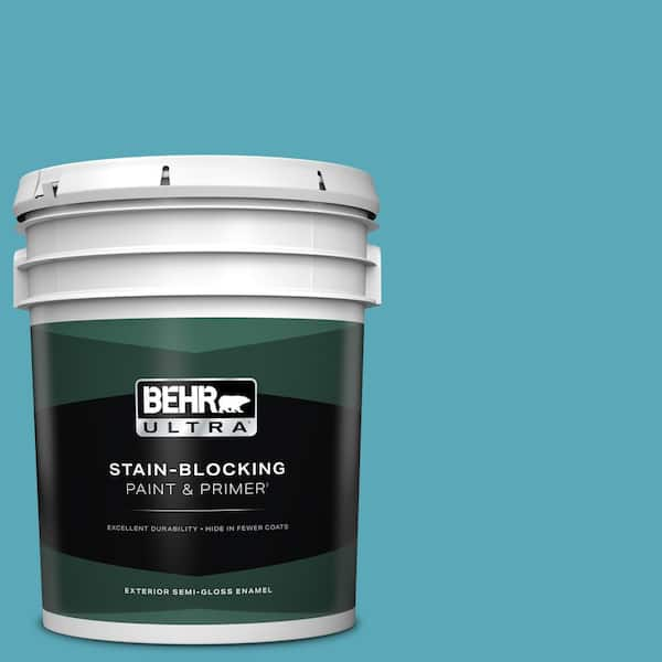 BEHR ULTRA 5 gal. #T15-11 Sonic Blue Semi-Gloss Enamel Exterior Paint & Primer