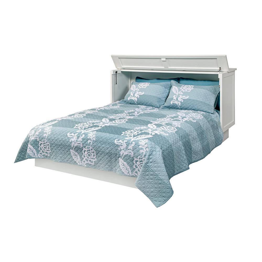 Essex White Queen Murphy Bed with Upholstered Wood Frame and Drawer