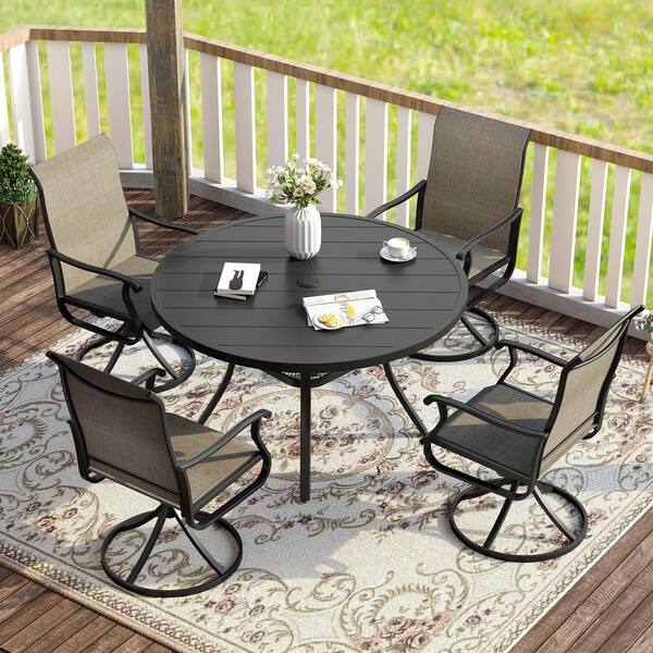 vicllax Piece Metal Patio Dining Set with Brown Textilene