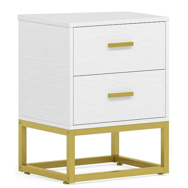 BYBLIGHT 2- Drawer White Modern Nightstands Bedside Sofa Side End Table for Bedroom 19.68 in. L x 15.75 in. W x 25.59 in. H