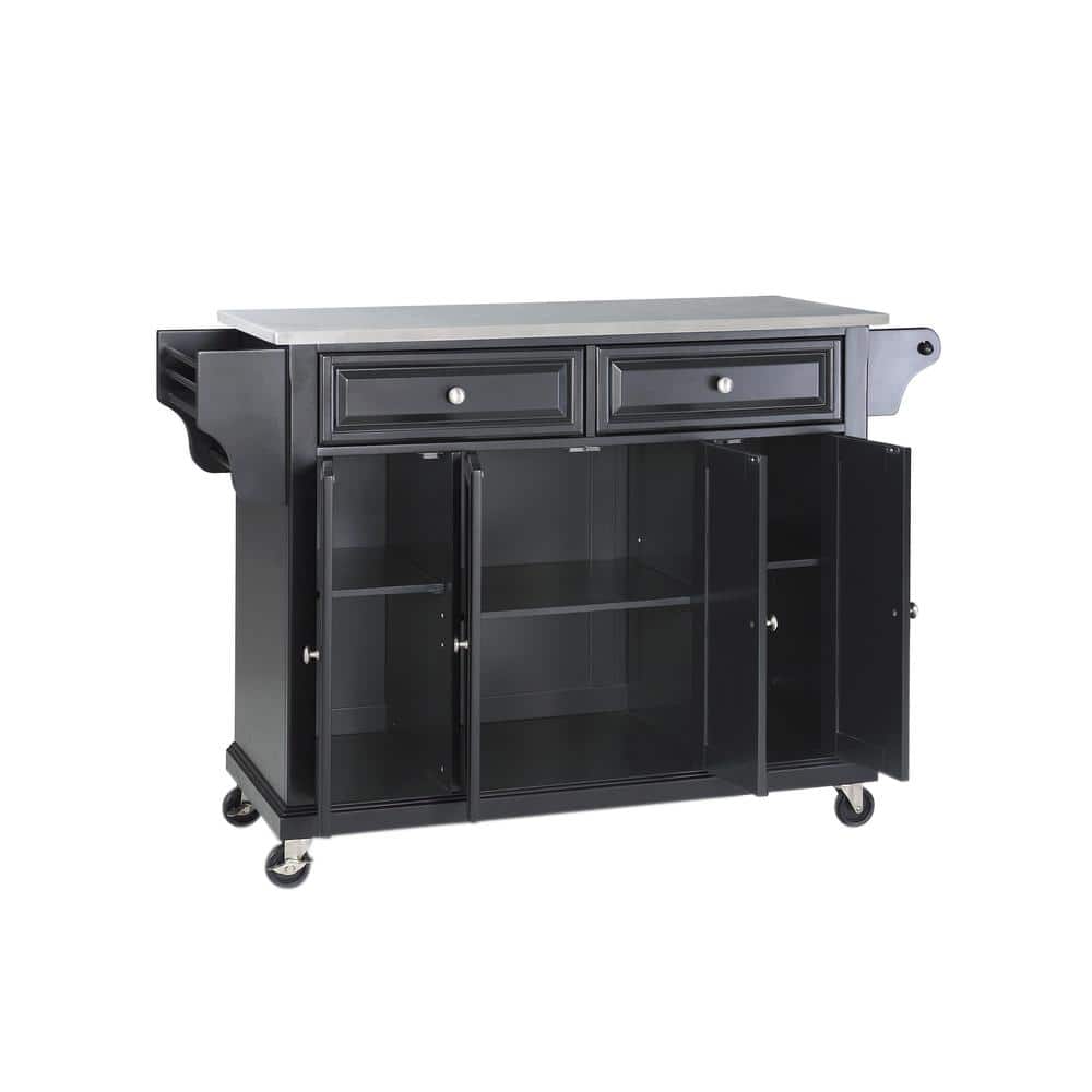 Black Stainless Steel Kitchen Cart with Spice Rack and Storage