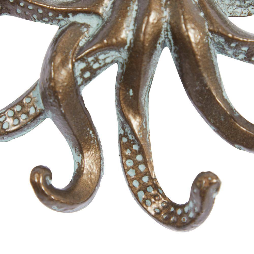 Bronze and White Nautical Octopus Wall Hooks, Set of 2