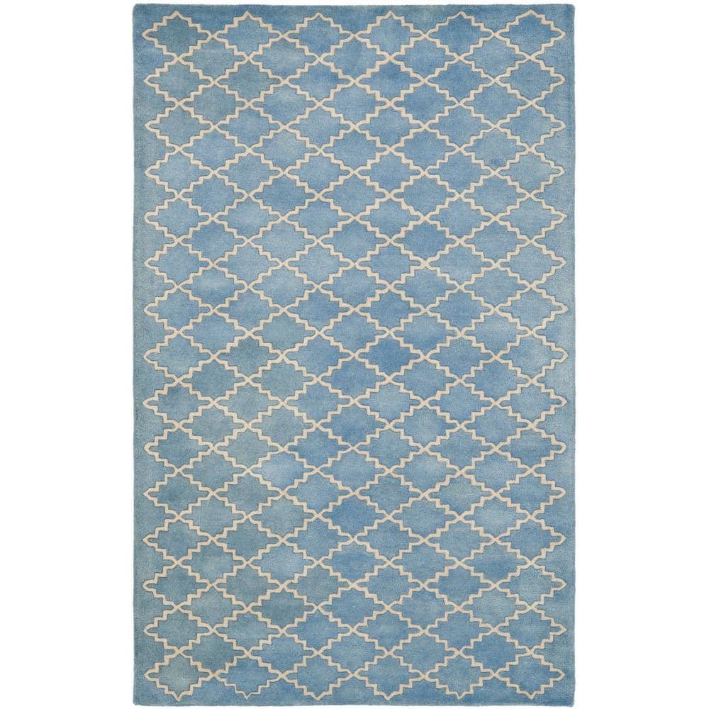 Hand-Tufted Blue Wool Geometric 5' x 8' Area Rug