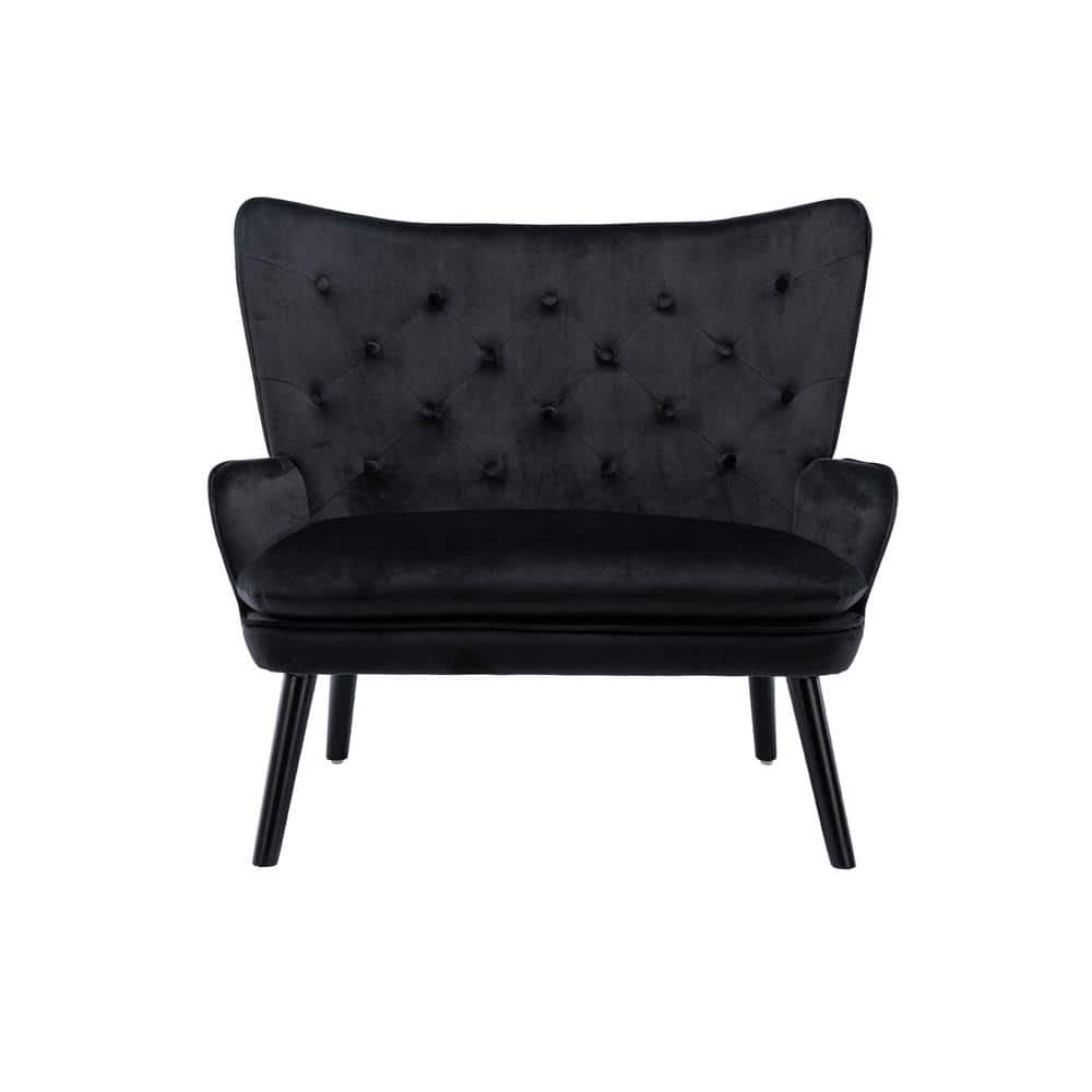 40 16 In Black Polyester 2 Seater Loveseat With High Tufted Back ZQ   Black Loveseats Zq W39546721 64 1000 