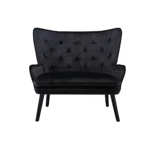 40.16 in. Black Polyester 2-Seater Loveseat with High Tufted Back