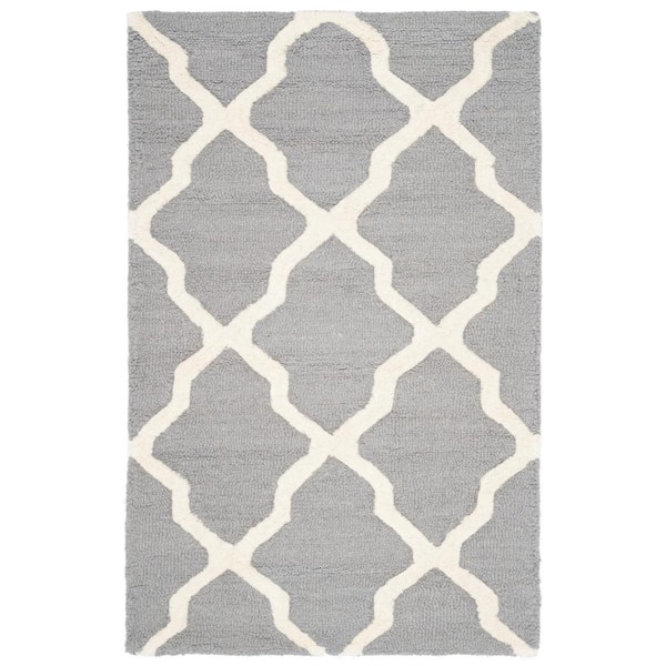 SAFAVIEH Cambridge Silver/Ivory Doormat 3 ft. x 4 ft. Geometric Trellis Area Rug