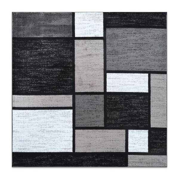 Alpine Gray 6 ft. 6 in. x 6 ft. 6 in. Square Contemporary Modern Boxes Area Rug