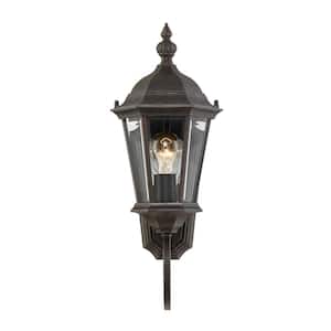 Wakefield 8 in. W x 20 in. H 1-Light Walnut Patina Hardwired Outdoor Wall Sconce with Clear Glass Shade