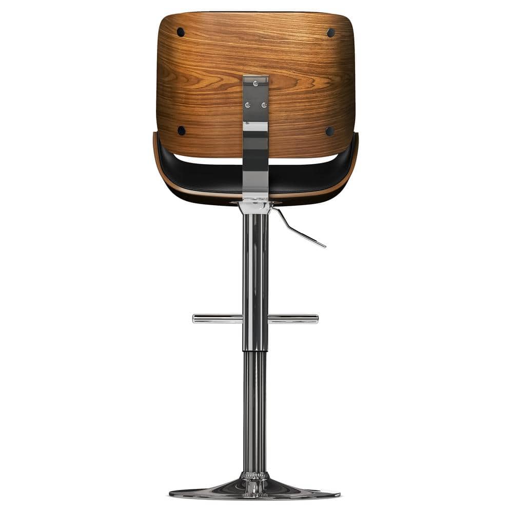 Mid-Century Modern Black Wood Adjustable Swivel Bar Stool
