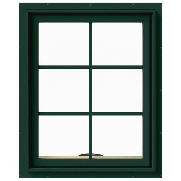 JELD-WEN 24 in. x 30 in. W-2500 Series Green Painted Clad Wood Awning Window w/ Natural Interior and Screen