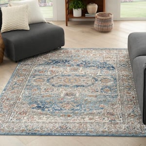 Concerto Ivory Blue 5 ft. x 7 ft. Border Traditional Area Rug