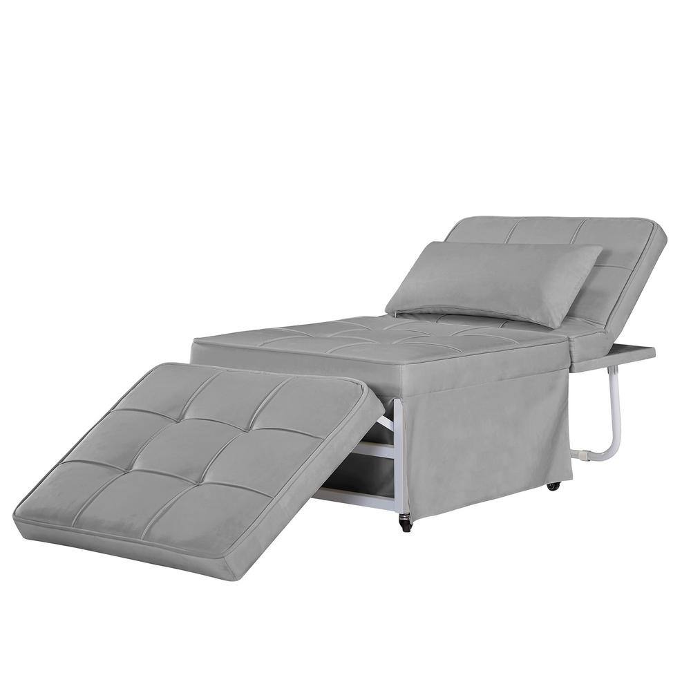 74.4 in. Light Gray Velvet Full 4 in 1 Multi-Function Folding Sofa Bed with