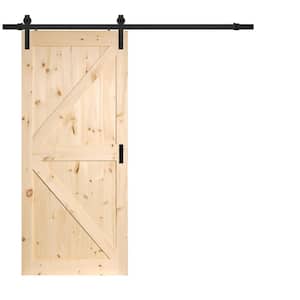 36 in. x 84 in. Pine K Design Rustic Sliding Barn Door with Modern Hardware Kit