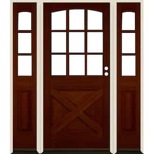 64 in. x 80 in. Farmhouse X Panel LH 1/2 Lite Clear Glass Red Chestnut Stain Douglas Fir Prehung Front Door with DSL