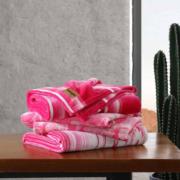 Wrangler Saddle Stripe 50 x 60-Pink Plush Fleece Throw Blanket