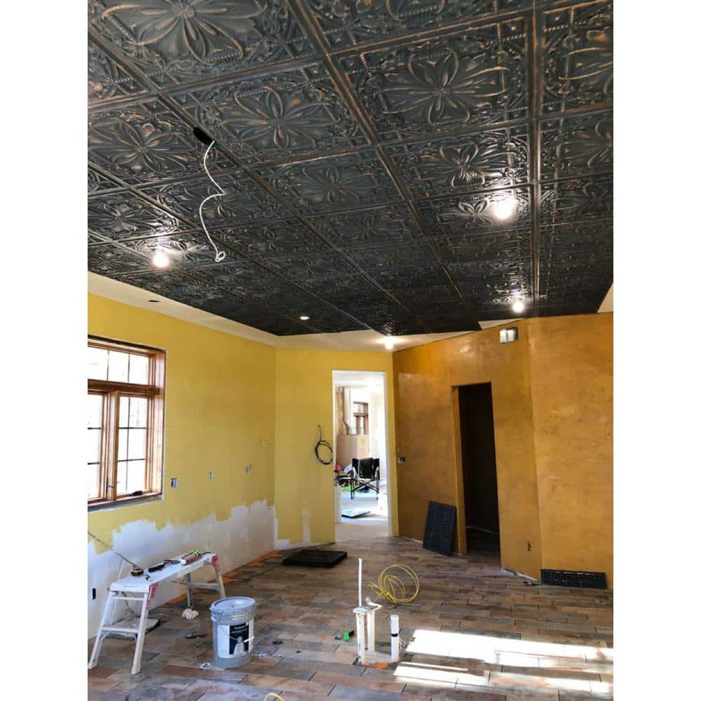 Milan 24'' Graphite Gold Textured PVC Ceiling Tile