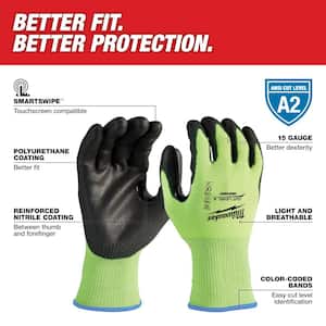 Small High Visibility Level 2 Cut Resistant Polyurethane Dipped Work Gloves