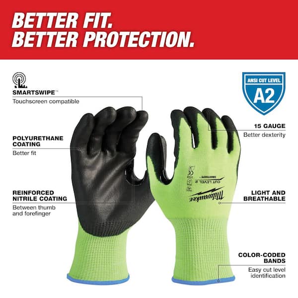Hi-Vis Polyurethane-Coated Work Gloves, Large