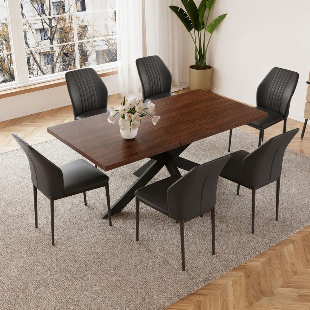 Go Janel GOJANE Modern 7-Piece Extendable Rectangle Walnut MDF Top Dining Room ...