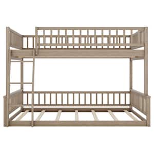 Walnut Full XL Over Queen Bunk Bed with Guardrails and Ladder