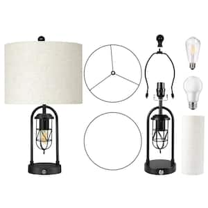 22 in. Industrial Black Table Lamp Set with Night Lights and USB Ports, LED Bulbs Included (Set of 2)