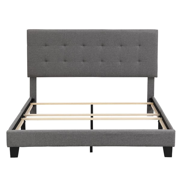 Unbranded 84.80 in. W Gray Linen Wood Frame Queen Platform Bed