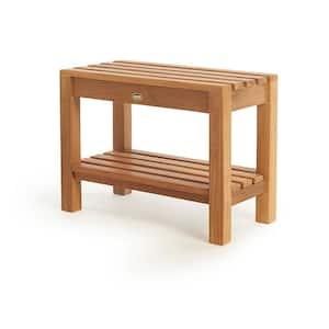 Coach 23.5 in. W x 12.25 in. D x 17.75 in. H Flat Shower Seat with Removable Bottom Shelf in Natural Teak