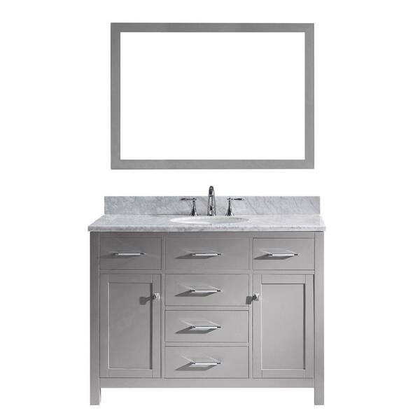 Virtu USA Caroline 49 in. W Bath Vanity in Cashmere Gray with Marble Vanity Top in White with Round Basin and Mirror