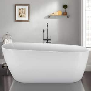 Modern 59 in. Acrylic Single Slipper Freestanding Flatbottom Soaking Not Whirlpool Bathtub in Glossy White