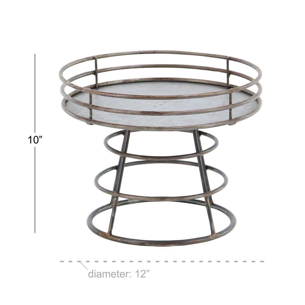Gray Metal Round Farmhouse Cake Stand, 12" x 10"