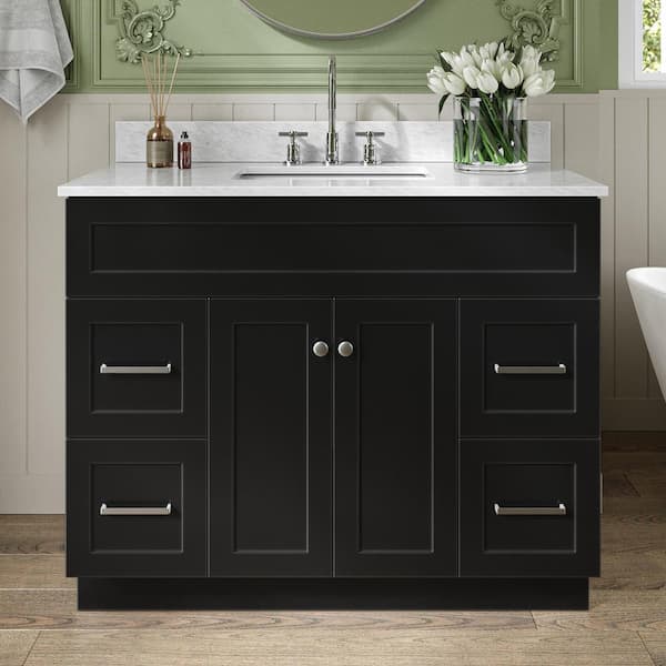 ARIEL Hamlet 43 in. W x 22 in. D x 35.25 in. H Bath Vanity in Black with Carrara White Marble Vanity Top