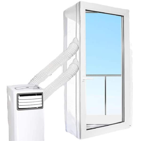 13 ft. Portable Air Conditioner Window Seal Kit with Zip and Adhesive, Air Conditioning Windscreen Cloth Without Hose