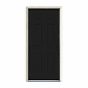 32 in. x 80 in. 6-Panel Black Painted Steel Prehung Left-Hand Inswing Front Door w/Brickmould