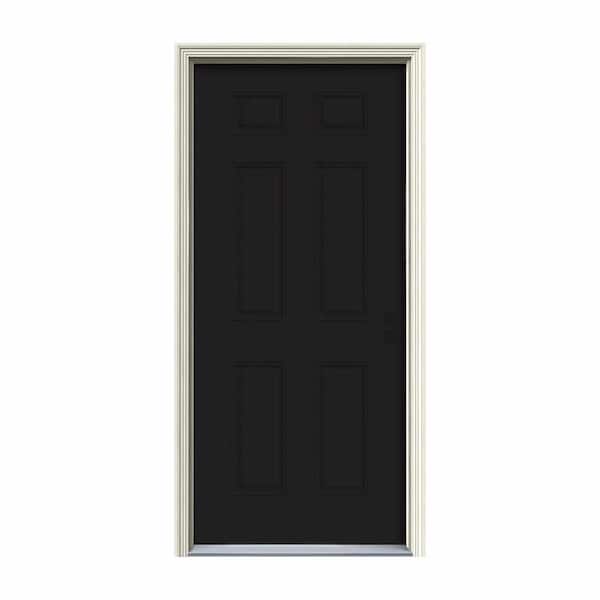 JELD-WEN 32 in. x 80 in. 6-Panel Black Painted Steel Prehung Left-Hand Inswing Front Door w/Brickmould