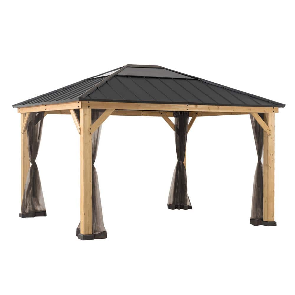 Khaki Polyester Mosquito Netting for 11x13 ft. Wood Gazebo