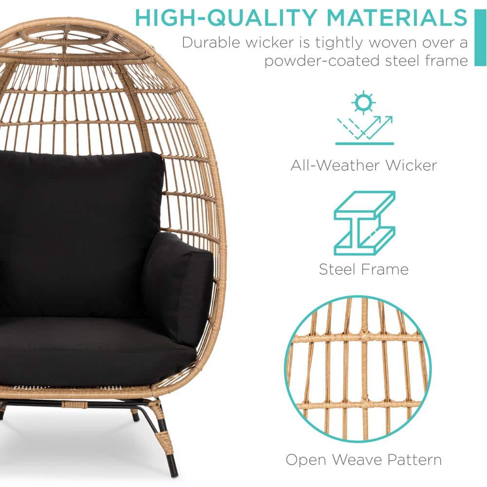 Oversized Black Wicker Egg Chair with Cushions