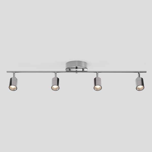 Shura Brushed Nickel Integrated LED Fixed Track Light Rotatable Cylinder Heads 3 ft. Track Lighting Kit 3000K 2240 Lumen