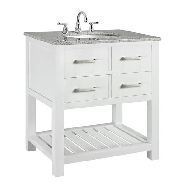 Home Decorators Collection Fraser 31 in. W x 21.5 in. D Bath Vanity in White with Solid Granite Vanity Top in Gray with White Sink